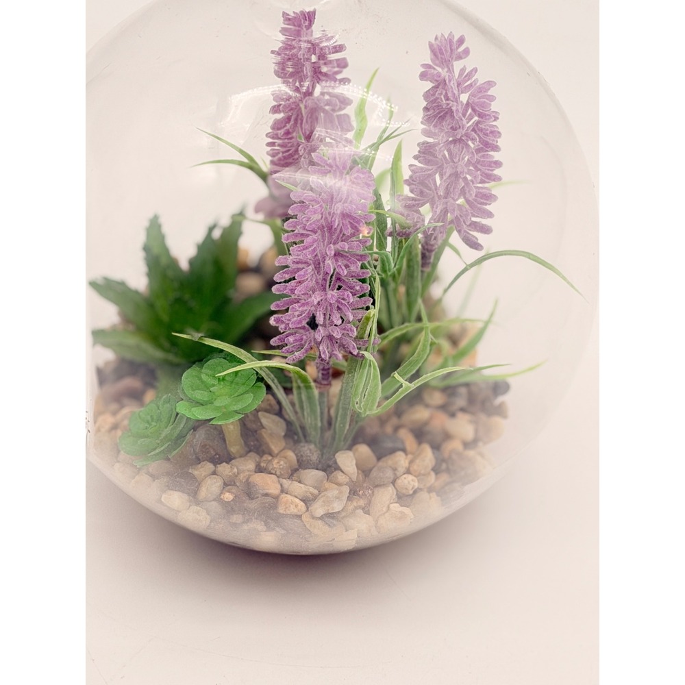 Walgreens Hanging Glass Succulent Terrarium Artificial Lavender 4.5 Inch Orb